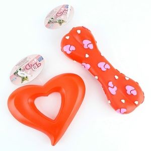 Vo-Toys Happy Valentine's Lil darlins Vinyl Bone & Heart Shape Red Dog Toy lot